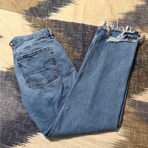 Distressed American Eagle 90’s straight. Raw torn hem. Size 12.